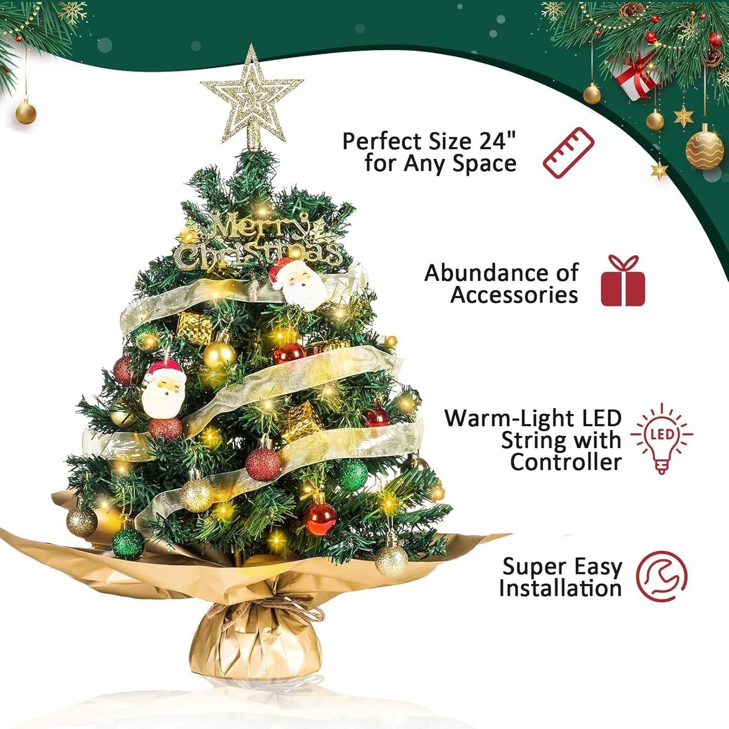 Mini-Weihnachtsbaum mit LED-Leuchten Kleine künstliche Weihnachtsbaumdekoration